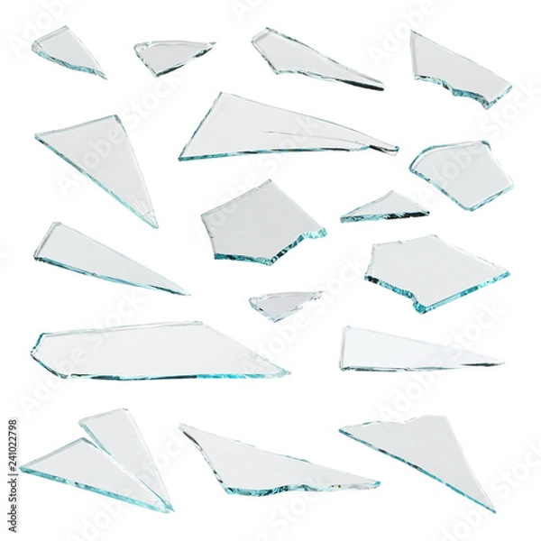 Obraz Ustawia kawałków łamanego szkło odizolowywającego na białym tle z ścinek ścieżką