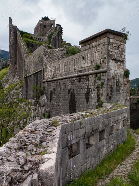 Fototapeta Fortification wall surrounding Kotor Montenegro