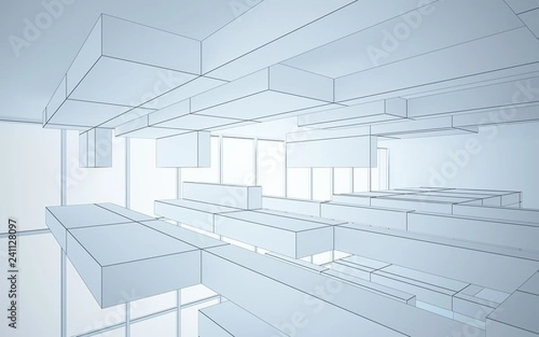 Fototapeta Abstract white interior highlights future. Polygon drawing. Architectural background. 3D illustration and rendering