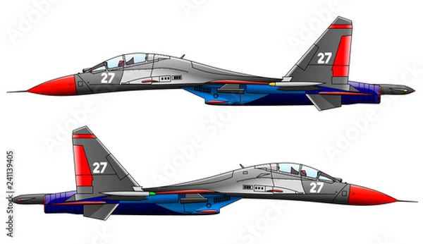 Obraz Современный  военный самолет истребитель  на белом фоне, векторная иллюстрация