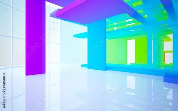 Fototapeta Abstract white and colored gradient  interior multilevel public space with window. 3D illustration and rendering.