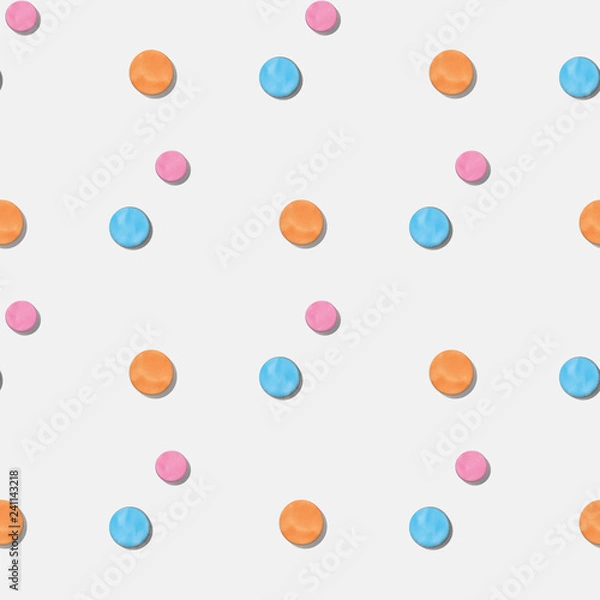 Fototapeta Seamless pattern of multicolored plasticine circles. clay effect