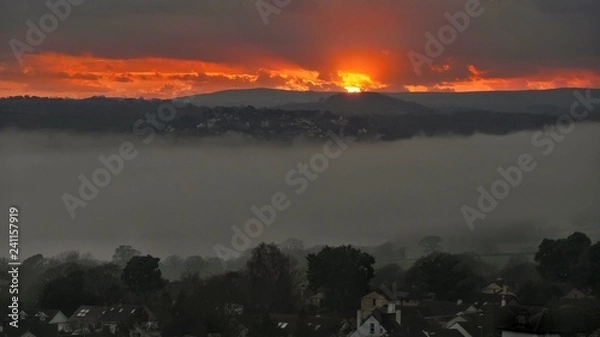 Fototapeta River mist at sunset