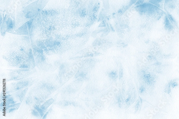 Fototapeta Colorful winter blue ink and watercolor textures on white paper background. Paint leaks and ombre effects. Hand painted abstract image.