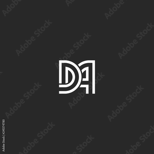 Fototapeta Two letters monogram logo DA or AD initials combination original typography design, D and A linked wedding emblem