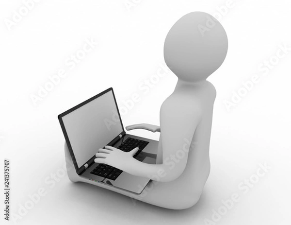 Obraz 3d man working at  laptop