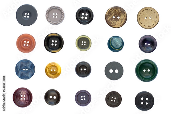 Obraz Set of various vintage sewing buttons isolated on white background