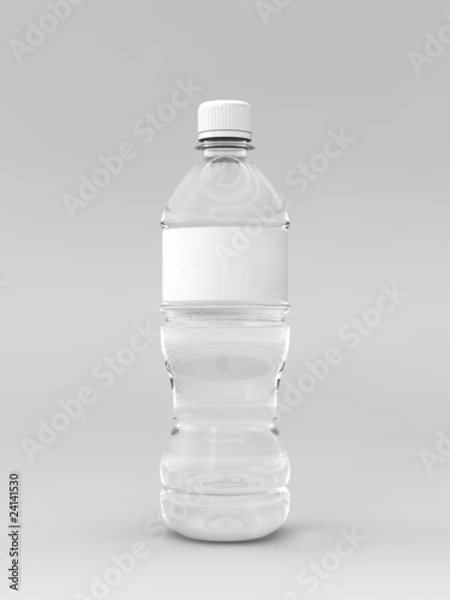 Fototapeta A render of a labeled water bottle over a whit background