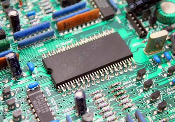 Obraz Electronic circuit board with microchip and transistors