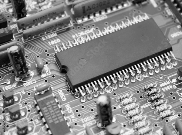 Obraz Electronic circuit board with microchip and transistors