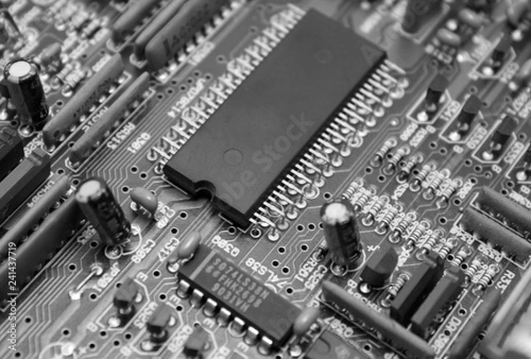 Obraz Electronic circuit board with microchip and transistors