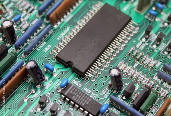 Obraz Electronic circuit board with microchip and transistors