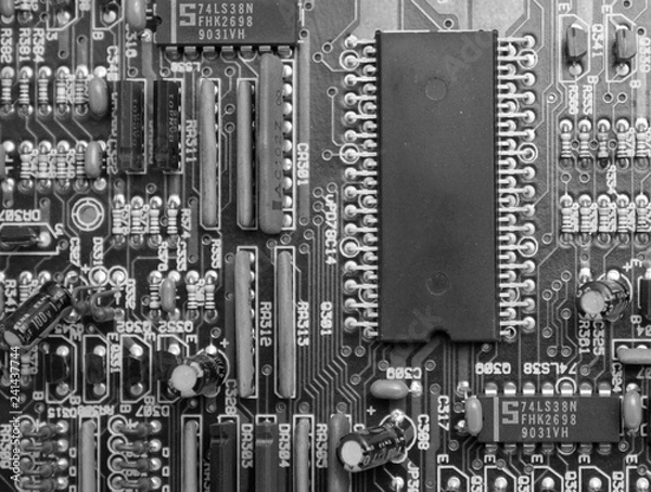 Obraz Electronic circuit board with microchip and transistors