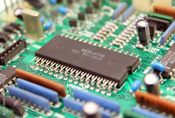 Obraz Electronic circuit board with microchip and transistors