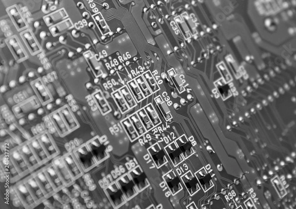 Obraz Electronic circuit board with microchip and transistors