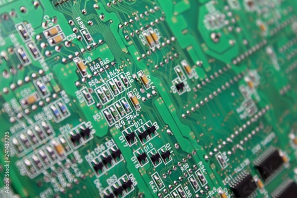 Obraz Electronic circuit board with microchip and transistors