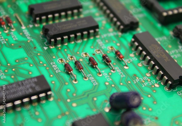 Obraz Electronic circuit board with microchip and transistors