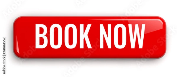 Obraz Zarezerwuj teraz czerwony przycisk na białym tle
