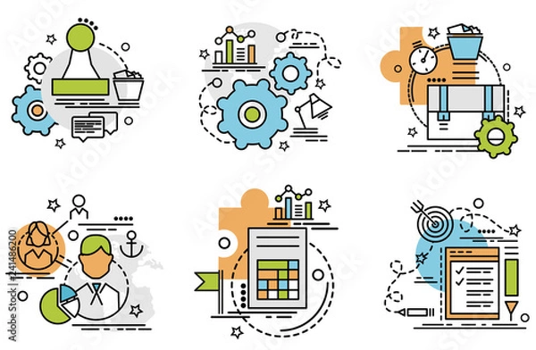 Obraz Flat colorful design concept for Audit. Infographic idea of making creative products. Colorful icons for website, mobile, app design and print..