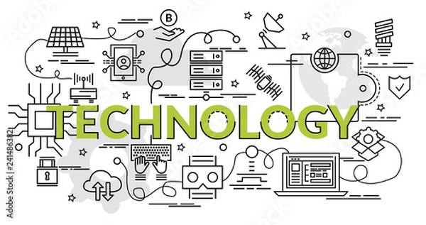 Fototapeta Flat colorful design concept for Technology. Infographic idea of making creative products. Template for website banner, flyer and poster..