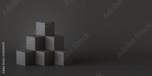 Obraz Black cube boxes with dark wall background. 3D rendering.