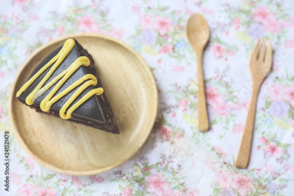 Fototapeta Chocolate chiffon cake on table, Piece of Delectable Chocolate Layer Cake