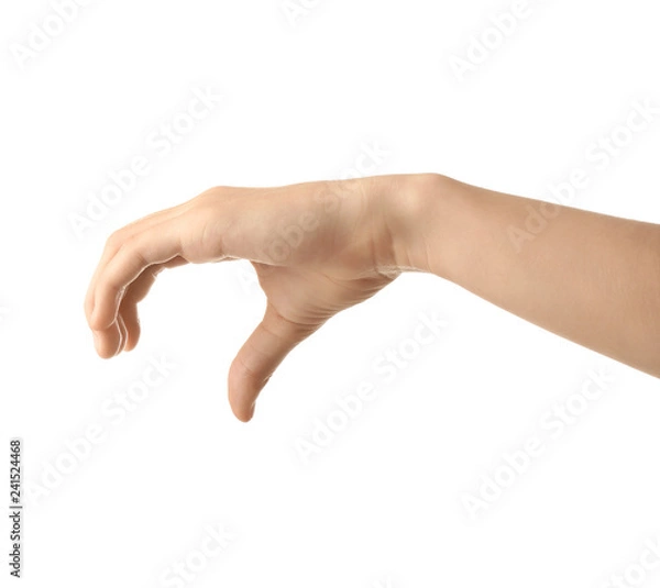 Obraz Female hand on white background