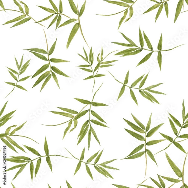 Fototapeta Watercolor illustration of bamboo leaves , seamless pattern on white background