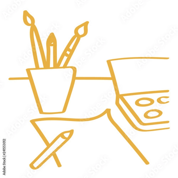 Fototapeta Handgezeichnete Malutensilien in orange