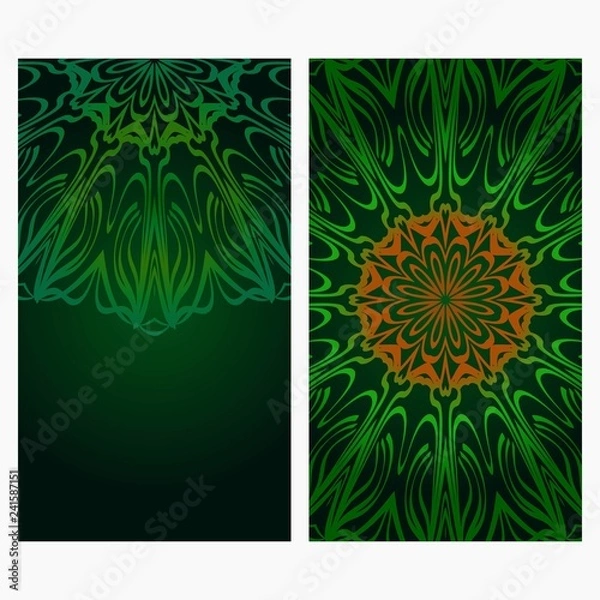 Fototapeta Vintage Cards With Floral Mandala Pattern. Vector Template. Gradient color