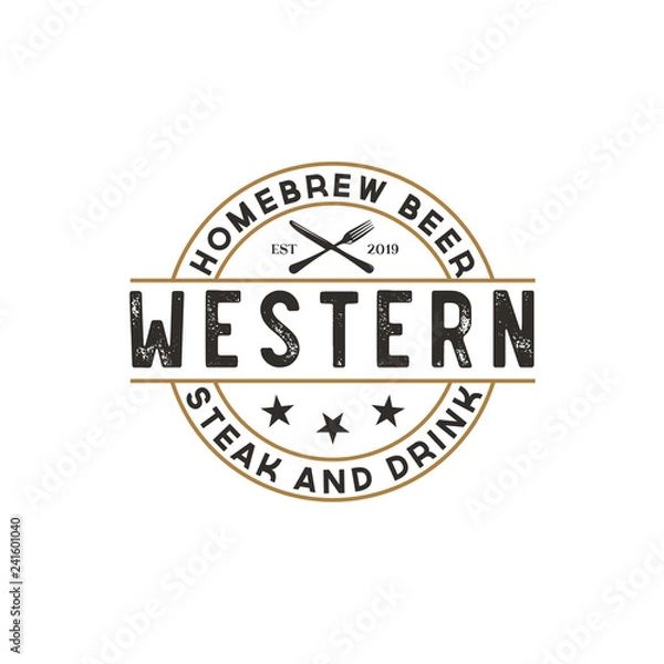 Fototapeta Antique frame border label engraving retro Country Emblem Typography for Western Bar/Restaurant Logo Design  inspiration. Elements Business Sign Hipster Logo Identity
