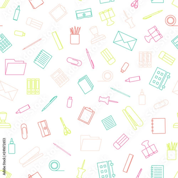 Obraz Vector seamless pattern with stationery. Stationery tools seamless pattern.