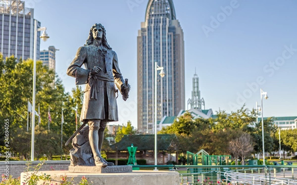 Fototapeta Pierre d'Iberville Statue in Cooper Riverside Park Mobile, Alabama