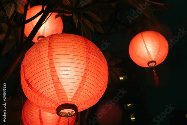 Obraz Three Chinese Lanterns at night