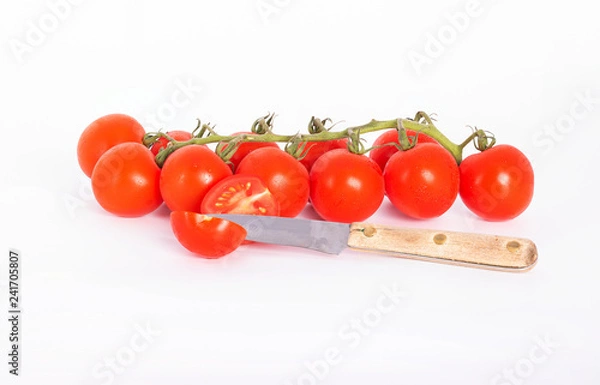 Obraz Tomaten Rispe mit Messer