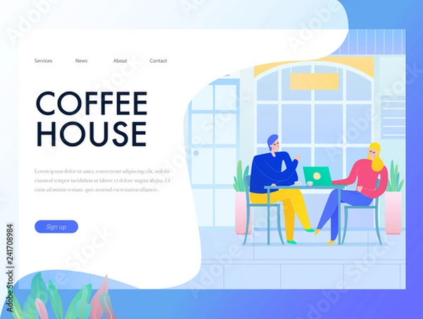 Fototapeta Cafe Flat Design Banner