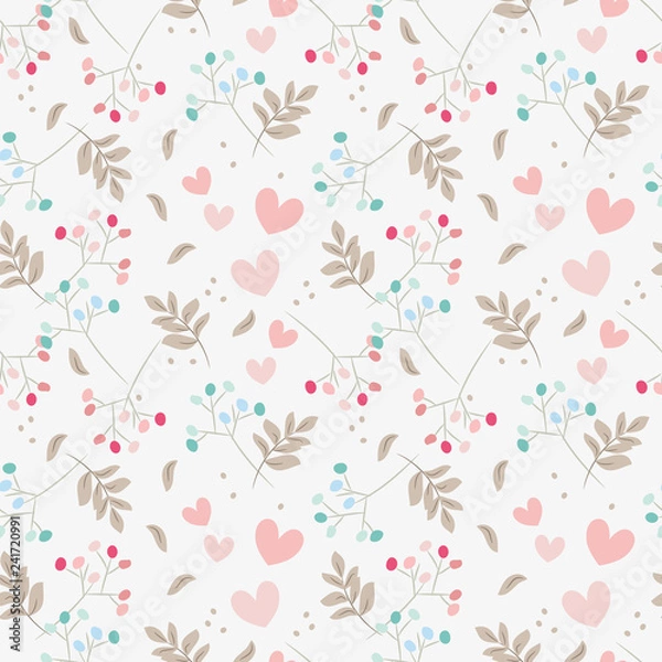 Fototapeta Sweet floral and tiny hearts seamless pattern.