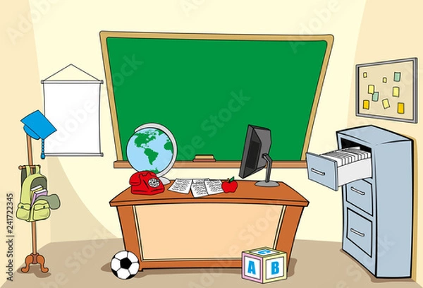 Fototapeta Illustration of a school environment, school class, classroom or desk. Ideal for educational or institutional materials