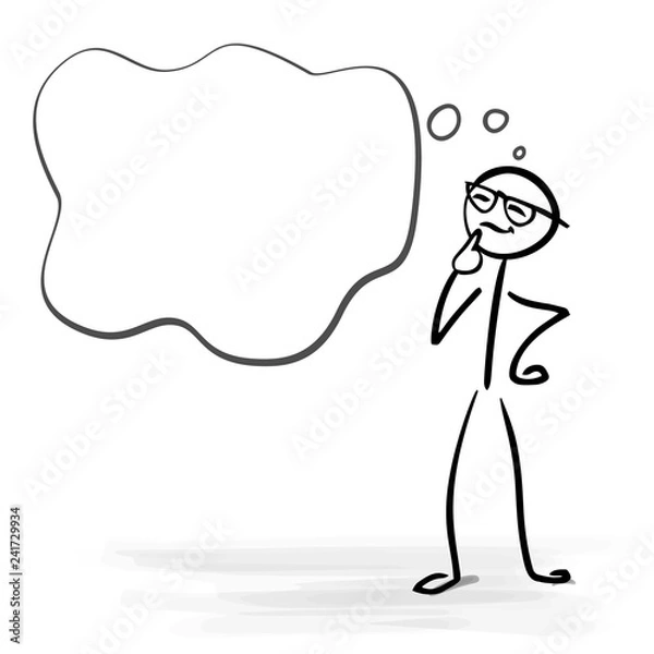 Obraz Happy man thinking and blank bubble with copy space - stick figure vector image