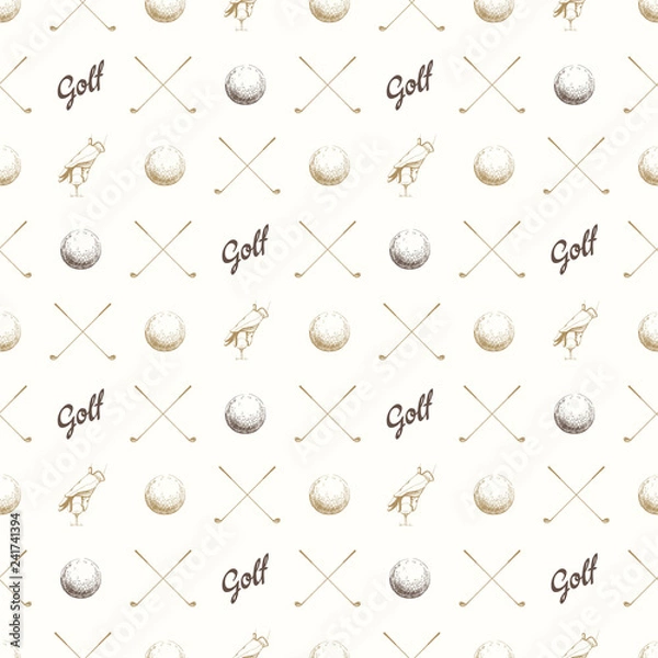 Fototapeta Seamless golf pattern with balls. Vector set of hand-drawn sports equipment. Illustration in sketch style on white background.
