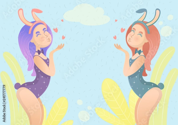 Obraz Сute bunny girls. Сartoon vector illustration.