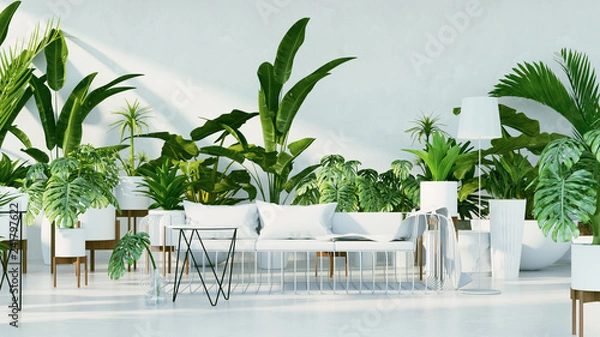 Obraz Wnętrze botaniczne - salon w tropikalnym stylu / renderowany obraz 3D
