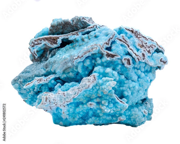 Obraz Bright blue rough hemimorphite from Wenshan, Yuunan Province, China isolated on white background