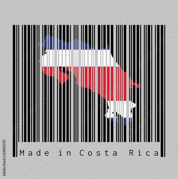 Fototapeta Barcode set the shape to Costa Rica map outline and the color of Costa Rica flag on black barcode with grey background.