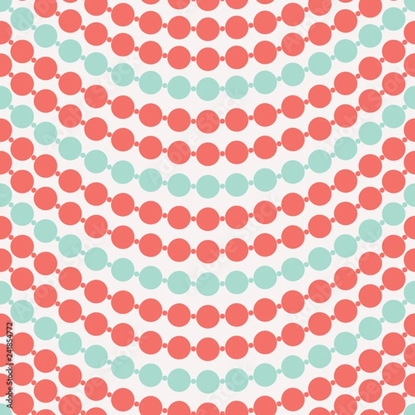 Fototapeta Multicolor strands of pearls alternate between coral and turquoise in this seamless vector pattern. Pretty, feminine, swagged necklace background. For fashion, home decor, textiles and stationery use.