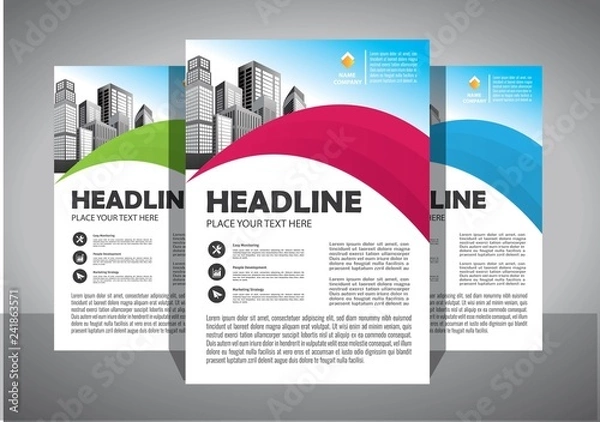 Obraz Business abstract vector template. Brochure design, cover modern layout, annual report, poster, flyer in A4 with colorful triangles, geometric shapes for tech, science, market with light background