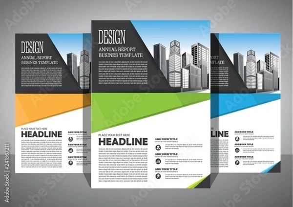 Obraz Business abstract vector template. Brochure design, cover modern layout, annual report, poster, flyer in A4 with colorful triangles, geometric shapes for tech, science, market with light background