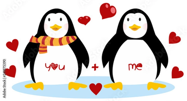 Obraz Cute penguins - Happy Valentines day. Couple of penguins