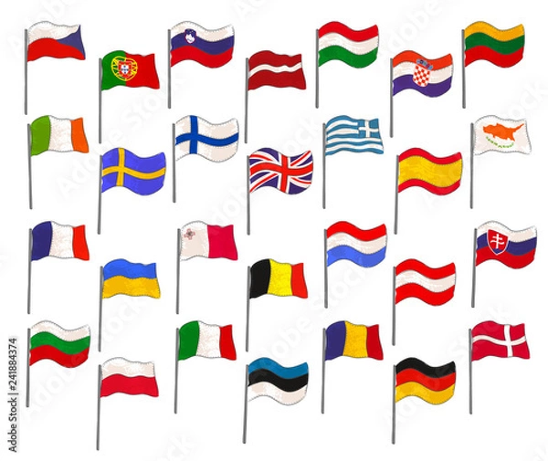 Obraz Set with EU Flags Made as Canvas with Handles