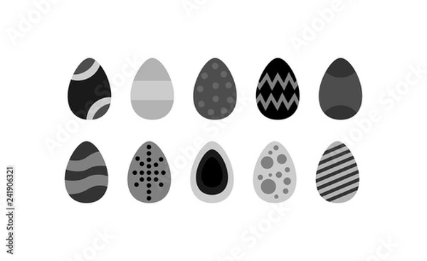 Obraz Collection of  Easter eggs painted in black and white colors. Vector illustration for holiday cards, stickers and posters.